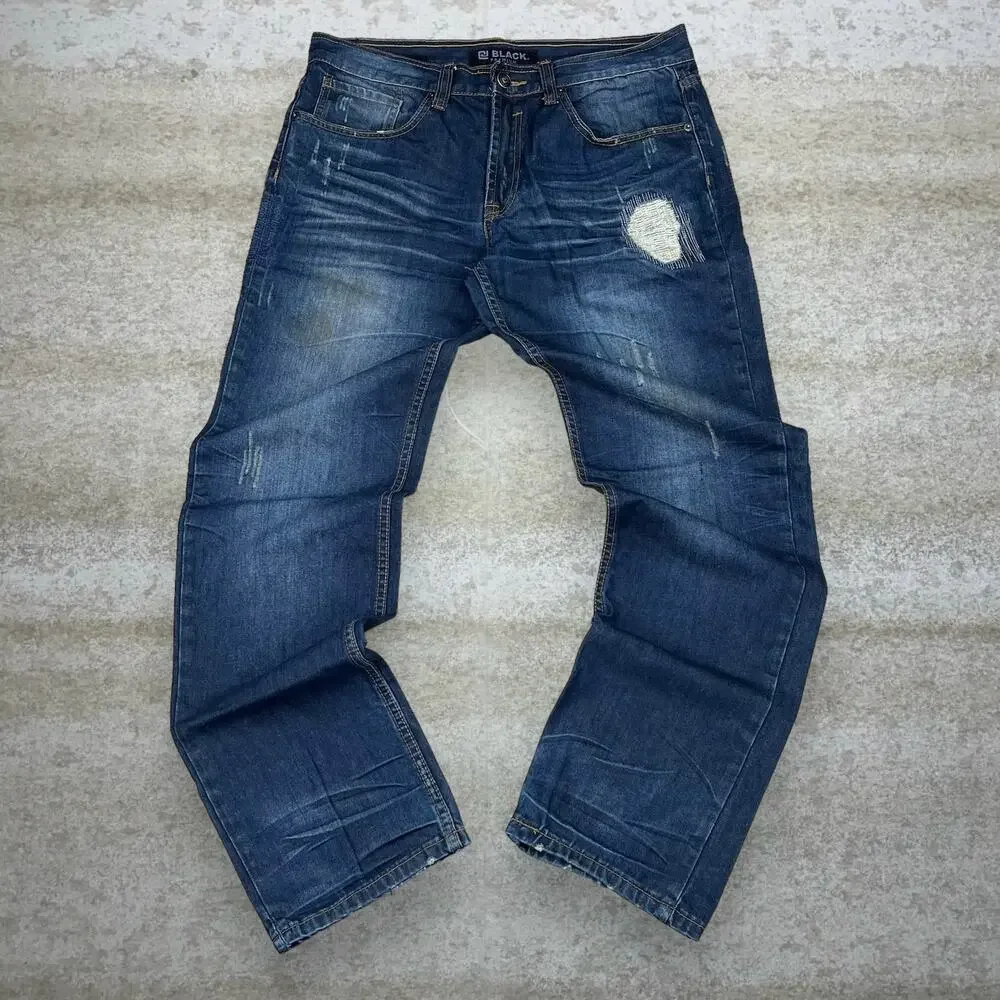 Vintage Y2K Black Brand Jeans 34x32 Relaxed Fit Dark Wash Denim_2